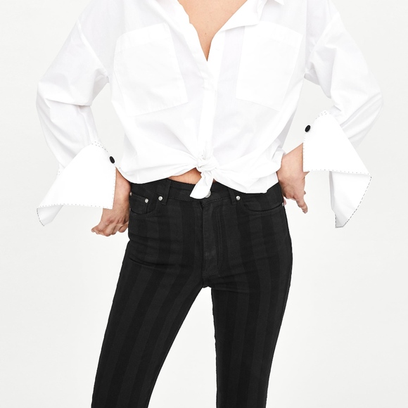 ZARA STRIPED SUPER SKINNY DISTRESSED JEANS BLACK - Picture 3 of 8